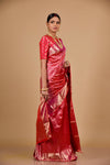 Coral South indian Woven Zari Saree With Unstitched Blouse