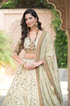 Effortlessly Beautyful Off White Crepe Lehenga Set And Crepe Dupatta With Readymade Blouse