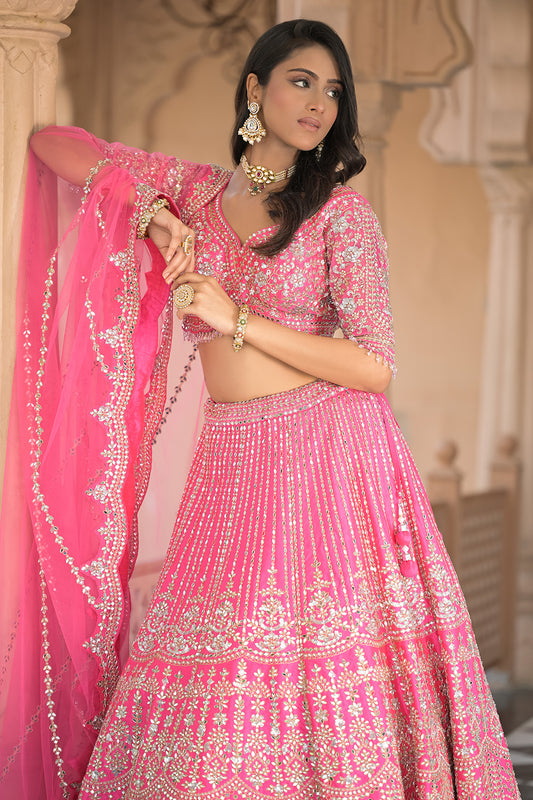Timeless Elegance Rani Raw Silk Lehenga Set And Net Dupatta With Readymade Blouse
