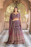 Stunningly Unique Purple Rani Crepe Lehenga Set And Crepe Dupatta With Readymade Blouse