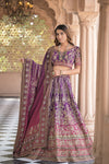 Stunningly Unique Purple Rani Crepe Lehenga Set And Crepe Dupatta With Readymade Blouse