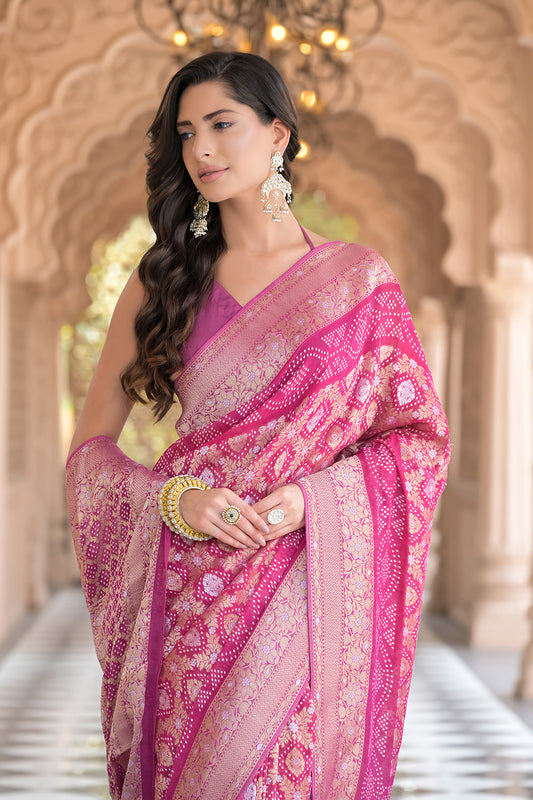 Timeless Elegance Rani Georgette Saree With Unstitched Blouse