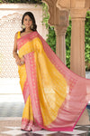 Raw Elegance Mustard Rani Khaddi Georgette Saree With Unstitched Blouse