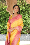 Raw Elegance Mustard Rani Khaddi Georgette Saree With Unstitched Blouse