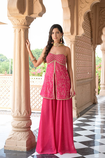 Timeless Elegance Rani Tussar Georgette Readymade Suit And Sharara With Net Dupatta