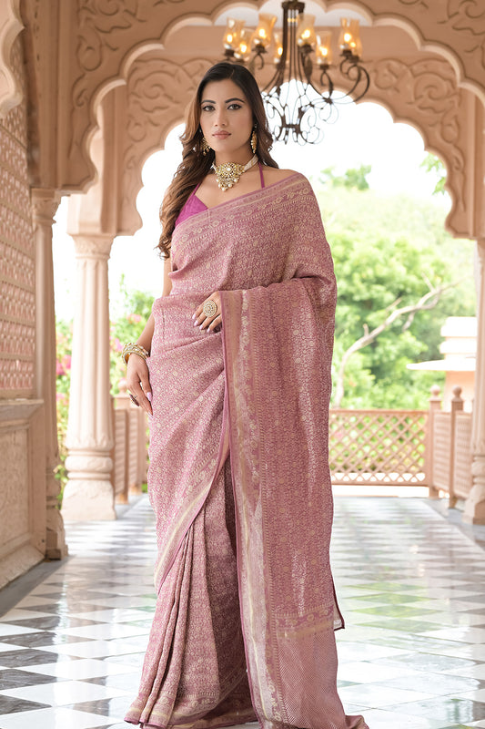 Mauve Khaddi Georgette Saree With Unstitched Blouse