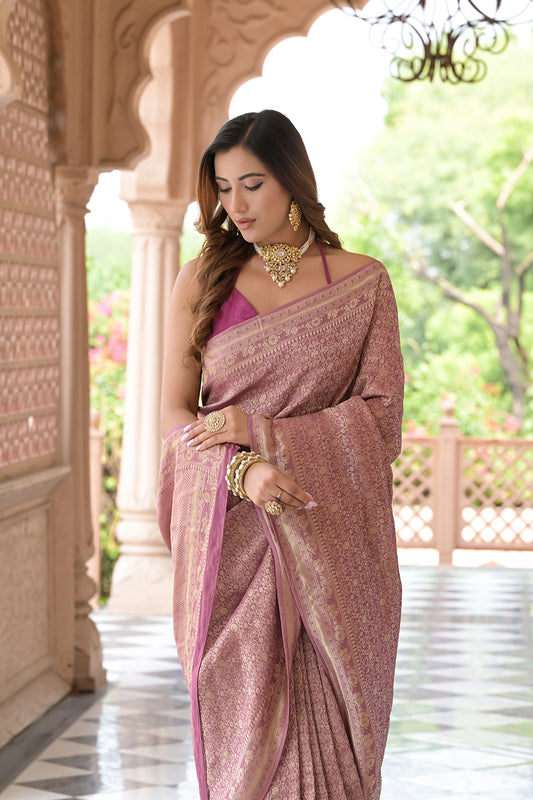 Mauve Khaddi Georgette Saree With Unstitched Blouse