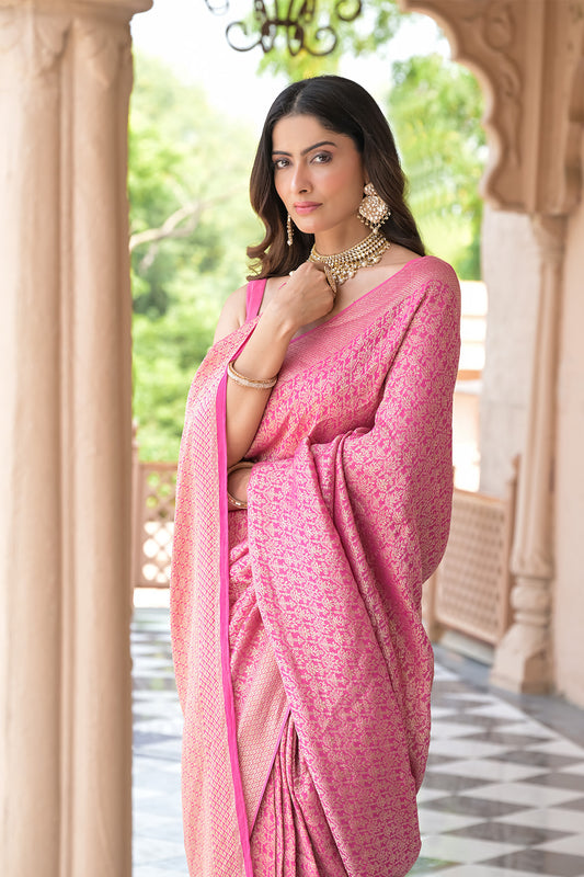Glow Different Gajari Khaddi Georgette Saree With Unstitched Blouse