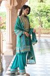 Effortless Glamour Rama Crepe Readymade Suit And Plazzo With Crepe Dupatta