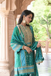 Effortless Glamour Rama Crepe Readymade Suit And Plazzo With Crepe Dupatta