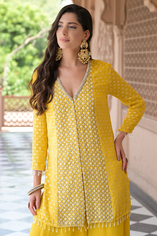 Golden Hour Mango Gold Georgette Readymade Kurta And Sharara Set