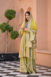 Olive Pista Georgette Readymade Suit And Sharara With Khaddi Georgette Dupatta