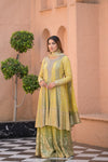 Olive Pista Georgette Readymade Suit And Sharara With Khaddi Georgette Dupatta