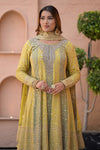Olive Pista Georgette Readymade Suit And Sharara With Khaddi Georgette Dupatta