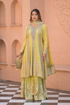 Olive Pista Georgette Readymade Suit And Sharara With Khaddi Georgette Dupatta