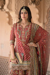 Heritage Heirloom Maroon Crepe Readymade Suit And Sharara With Crepe Dupatta
