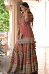 Heritage Heirloom Maroon Crepe Readymade Suit And Sharara With Crepe Dupatta