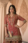 Heritage Heirloom Maroon Crepe Readymade Suit And Sharara With Crepe Dupatta