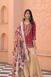 Heritage Heirloom Maroon Tussar Dola Readymade Suit And Sharara With Organza Dupatta