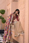 Heritage Heirloom Maroon Tussar Dola Readymade Suit And Sharara With Organza Dupatta