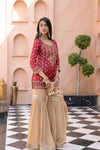 Heritage Heirloom Maroon Tussar Dola Readymade Suit And Sharara With Organza Dupatta