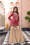 Heritage Heirloom Maroon Tussar Dola Readymade Suit And Sharara With Organza Dupatta