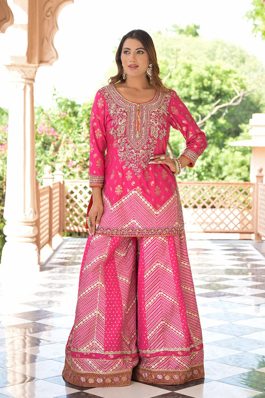 Timeless Elegance Rani Silk Readymade Suit And Sharara With Net Dupatta