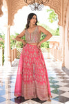 Eternal Bloom Coral Georgette Readymade Sharara Suit With Organza Dupatta