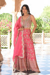 Eternal Bloom Coral Georgette Readymade Sharara Suit With Organza Dupatta