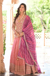 Glow Diffrent Gajari Shimmer Tissue Lehenga Set And Georgette Dupatta With Readymade Blouse