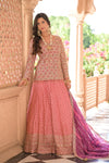 Glow Diffrent Gajari Shimmer Tissue Lehenga Set And Georgette Dupatta With Readymade Blouse