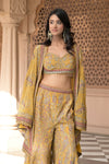 Raw Elegance Mustard Crepe Readymade Suit And Sharara With Printed Dupatta