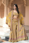 Raw Elegance Mustard Crepe Readymade Suit And Sharara With Printed Dupatta
