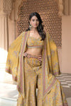Raw Elegance Mustard Crepe Readymade Suit And Sharara With Printed Dupatta