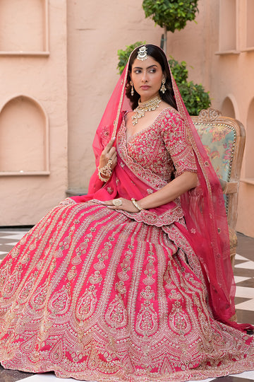 Timeless Elegance Rani Raw Silk Lehenga Set And Net - Georgette Dupatta With Readymade Blouse