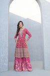 Grace Redefined Red Rani Georgette Readymade Suit And Sharara With Georgette Dupatta
