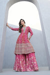 Grace Redefined Red Rani Georgette Readymade Suit And Sharara With Georgette Dupatta