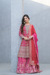 Grace Redefined Red Rani Georgette Readymade Suit And Sharara With Georgette Dupatta