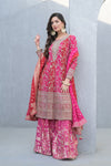 Grace Redefined Red Rani Georgette Readymade Suit And Sharara With Georgette Dupatta