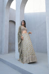 Draped in Elegance Grey Khaddi Georgette Lehenga Set And Georgette Dupatta With Readymade Blouse