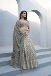Draped in Elegance Grey Khaddi Georgette Lehenga Set And Georgette Dupatta With Readymade Blouse
