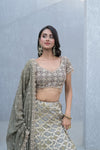 Draped in Elegance Grey Khaddi Georgette Lehenga Set And Georgette Dupatta With Readymade Blouse