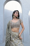 Draped in Elegance Grey Khaddi Georgette Lehenga Set And Georgette Dupatta With Readymade Blouse