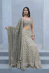 Draped in Elegance Grey Khaddi Georgette Lehenga Set And Georgette Dupatta With Readymade Blouse