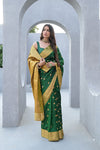 Regal Charm Bottle Green Silk Saree With Unstitched Blouse
