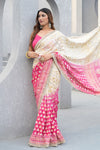 Effortlessly Glamour Off White Rani Khaddi Georgette Saree With Unstitched Blouse