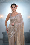 Tussar Net Embroidered Saree With Readymade Blouse