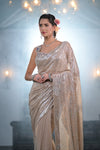 Tussar Net Embroidered Saree With Readymade Blouse