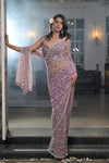 Deiicate and Dreamy Mauve Net Embroidered Saree With Unstitched Blouse
