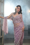 Deiicate and Dreamy Mauve Net Embroidered Saree With Unstitched Blouse